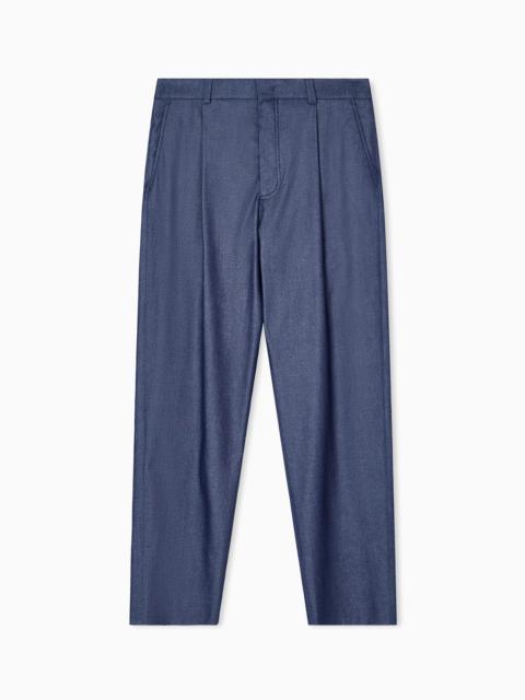 GIORGIO ARMANI SINGLE-PLEAT TROUSERS IN DENIM-EFFECT COTTON AND SILK