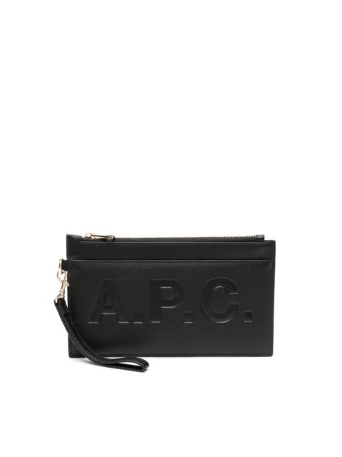 logo-debossed faux-leather clutch bag