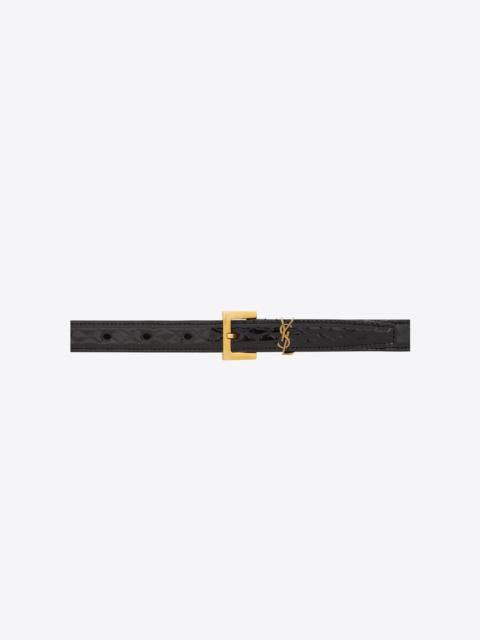 SAINT LAURENT cassandre belt with square buckle in python-embossed leather