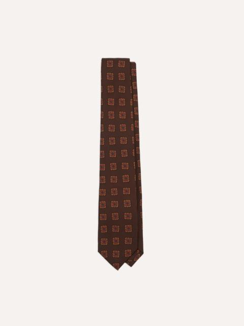 Drake's Brown Square Flower Medallion Print Wool-Silk Self Tipped Tie