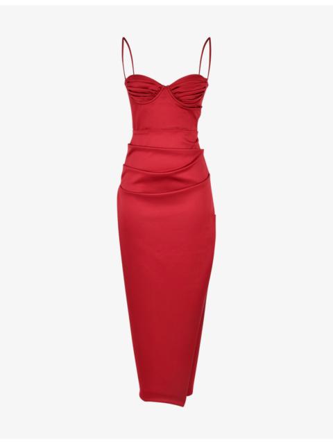 House of CB Flora corseted satin crepe maxi dress