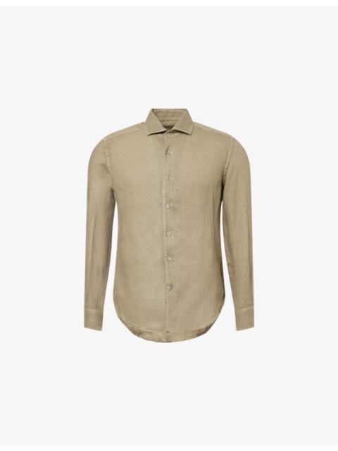 CORNELIANI Long-Sleeve Pointed-Collar Linen Shirt