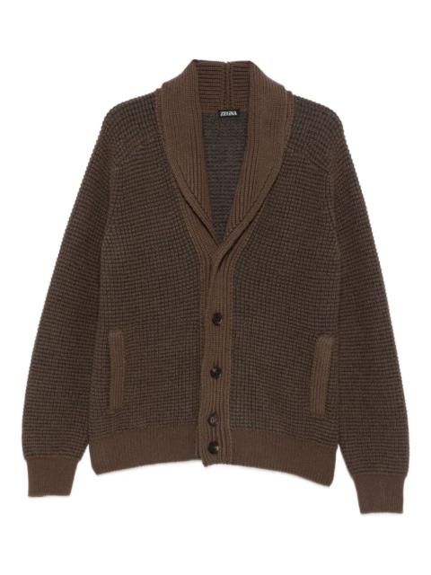 shawl-collar waffle-knit cardigan