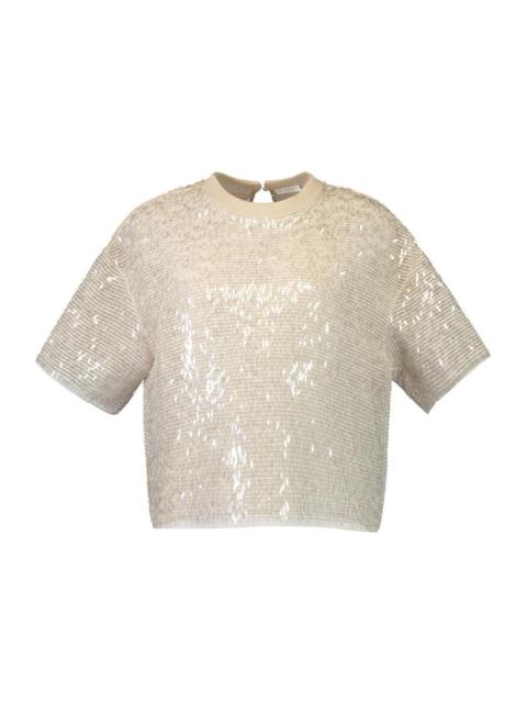 Brunello Cucinelli Fringe Embroidered Tee