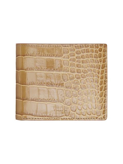 TOM FORD Tan Shiny Croc 'T Line' Classic Bifold Wallet