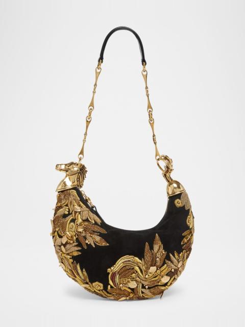 Chloé Chain Horse Bead-Embroidered Shoulder Bag in Suede
