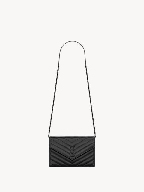 SAINT LAURENT CASSANDRE ENVELOPE CHAIN WALLET IN GRAIN DE POUDRE LEATHER
