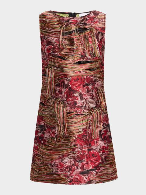GANNI Fringed Tapestry Jacquard Sleeveless Mini Dress
