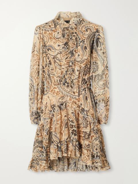 Etro Tiered ruffled paisley-print chiffon mini dress Beige