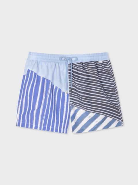 Blue 'Pencil Stripe Collage' Swim Shorts