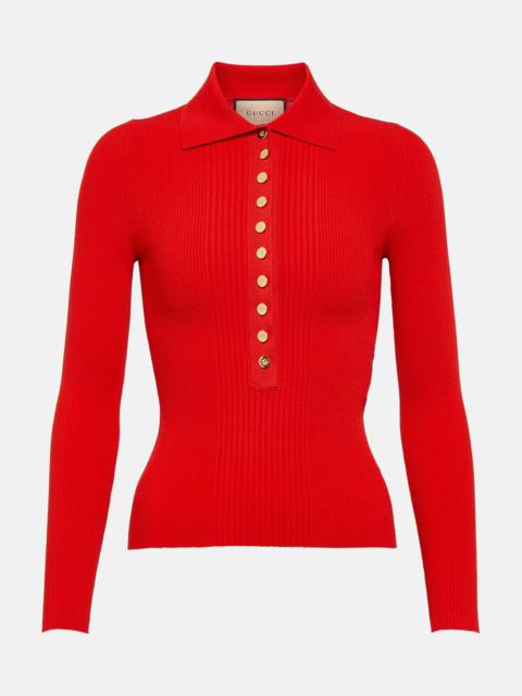 GUCCI Ribbed-knit polo sweater