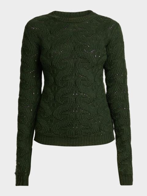 Etro Wool-Blend Pointelle Cable Knit Crewneck Sweater