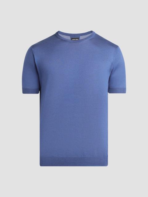GIORGIO ARMANI Men's Silk-Cotton Crewneck T-Shirt - Avio