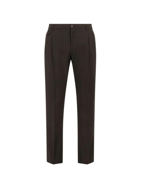 pinstripe tailored wool-blend trousers