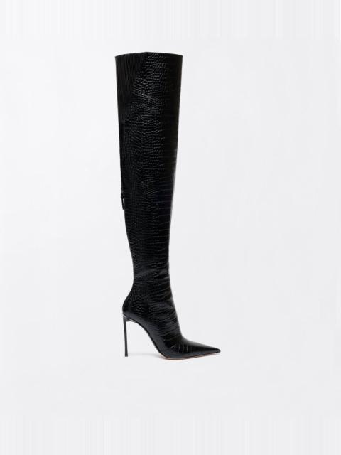 TOM FORD SHINY STAMPED CROCODILE LEATHER VERTIGO THIGH HIGH BOOT