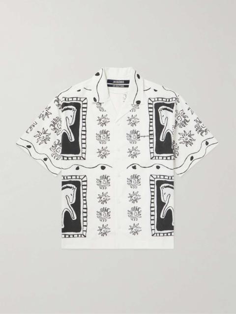 JACQUEMUS Jean Camp-Collar Printed Cotton Shirt