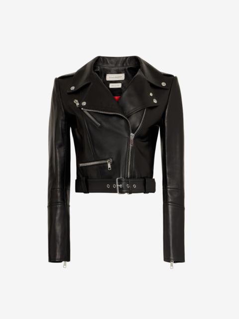 Women's Cropped Leather Jacket in Black