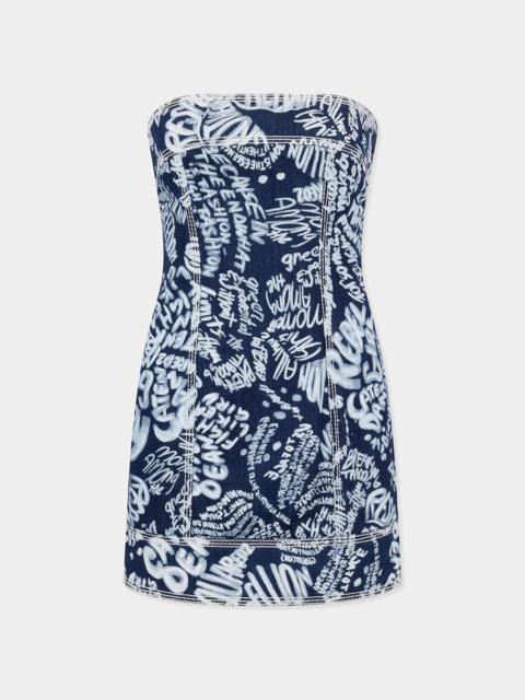 DSQUARED2 DARK WASH REBEL HIBISCUS DENIM DRESS