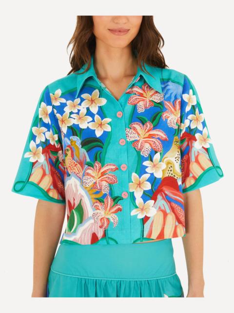 FARM RIO Multicolor Garden Of Life Scarf Short-Sleeve Crop Shirt
