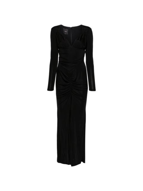 V-neck ruched maxi dress