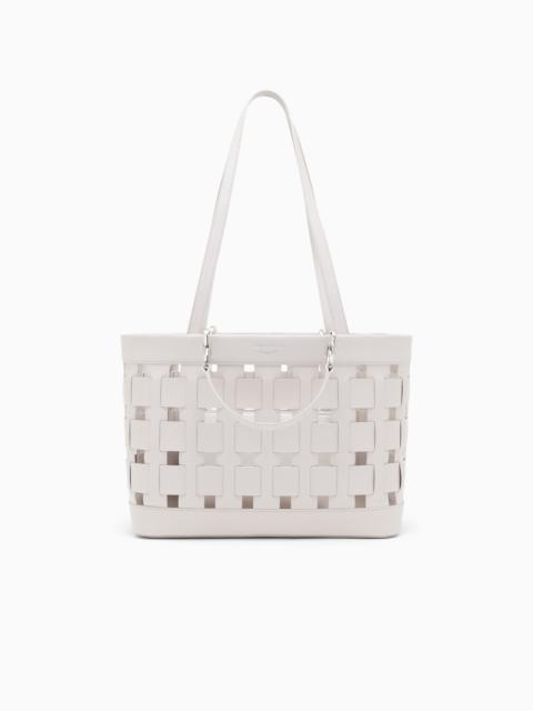 EMPORIO ARMANI TOTE BAG WITH WOVEN DESIGN DOUBLE HANDLES AND POUCH