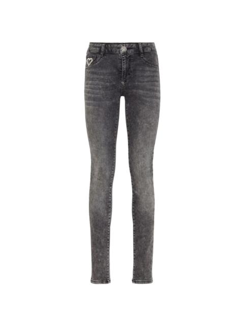 heart-plaque skinny-cut jeans