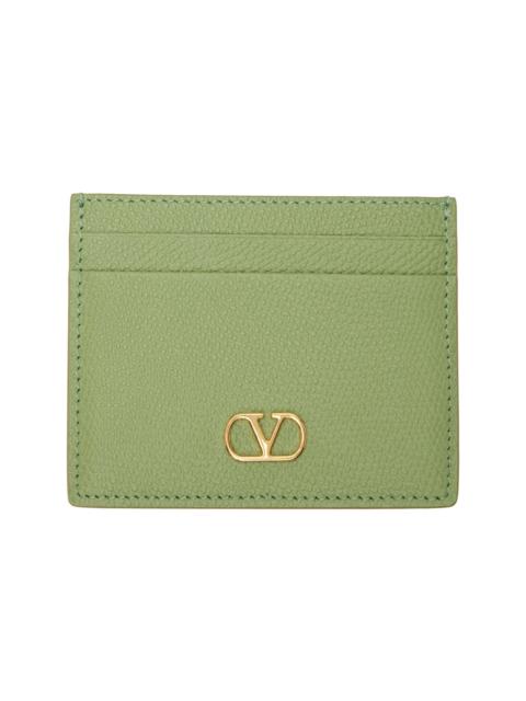 Valentino Green VLogo Signature Grainy Calfskin Card Holder