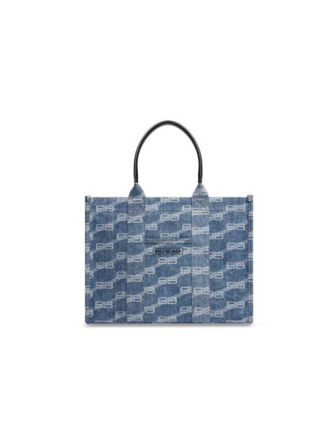 BALENCIAGA Women's Hardware Medium Tote Bag Bb Monogram Bleached Denim  in Blue