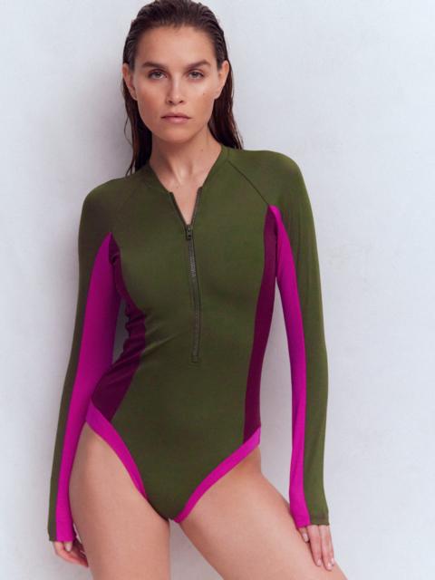BODEN Rash Guard Swimsuit-Khaki, Colourblock