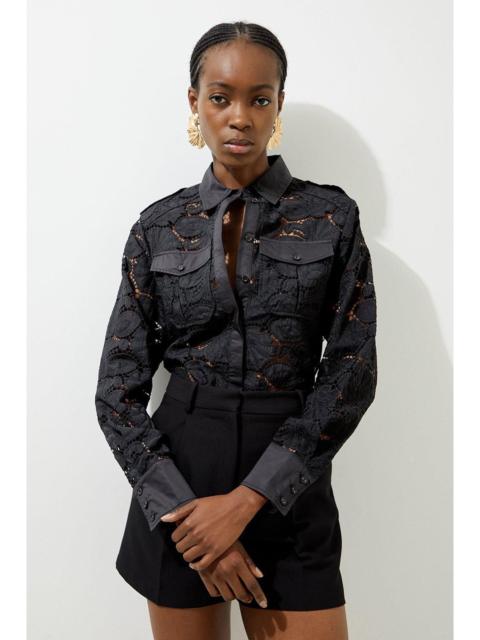 KAREN MILLEN Cotton Cutwork Woven Shirt