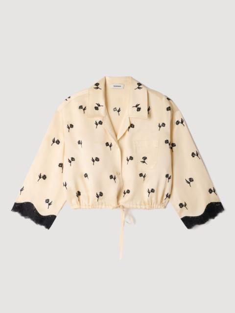 Sandro CROPPED FLORAL EMBROIDERED SHIRT