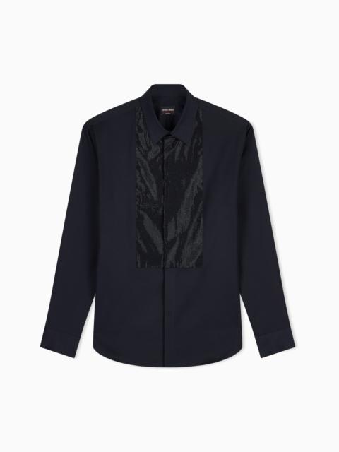 GIORGIO ARMANI GIORGIO’S SATIN SHIRT WITH A RHINESTONE DETAIL
