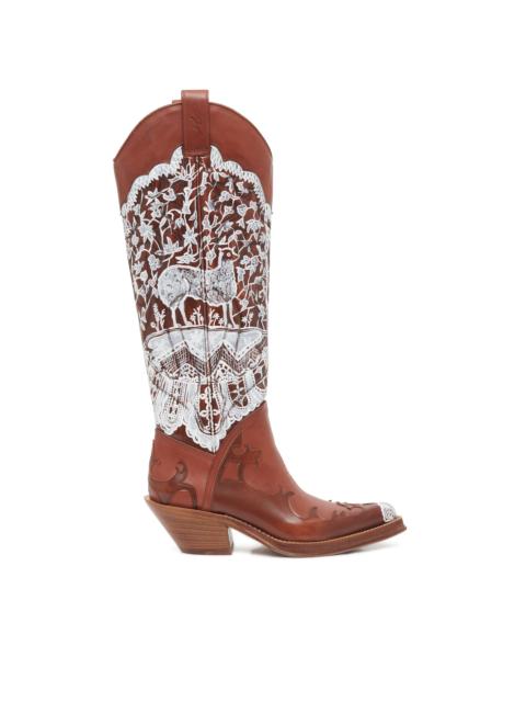 GABRIELA HEARST Hand Painted Capitana Cowboy Boot in Cognac & White Leather
