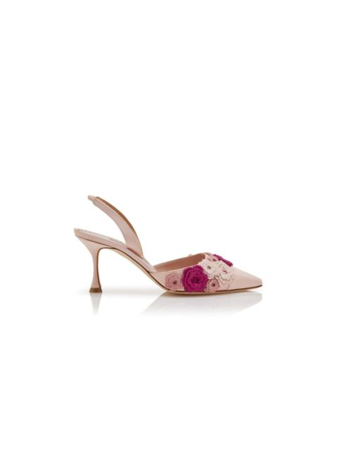 Manolo Blahnik Light Pink Silk Floral Detail Slingback Pumps