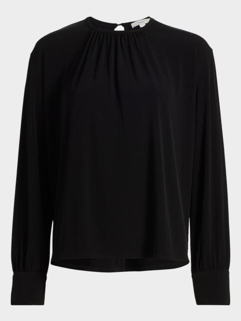 Vince Gathered Long-Sleeve Crepe Blouse