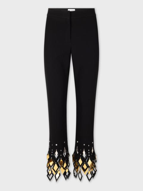 rabanne BLACK CREPE TROUSERS WITH DIAMOND-SHAPED ASSEMBLY