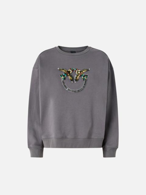 PINKO SWEATSHIRT WITH LOVE BIRDS JEWEL MAXI EMBROIDERY