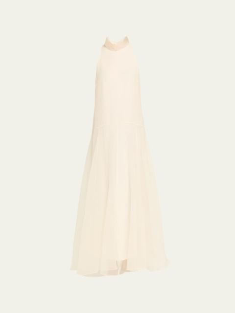 Brunello Cucinelli Crispy Silk Chiffon Drop-Waist Sleeveless Maxi Dress