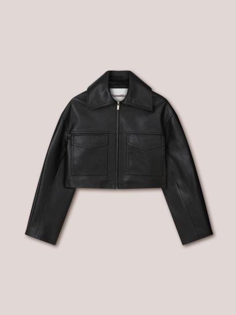 Nanushka SAPIR - Slim regenerated leather boxxy cropped jacket - Black