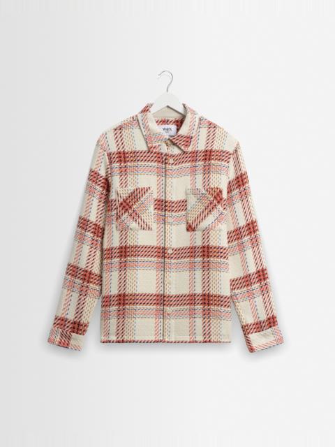 Wax London Whiting - Ecru And Red Plaid Weave Overshirt