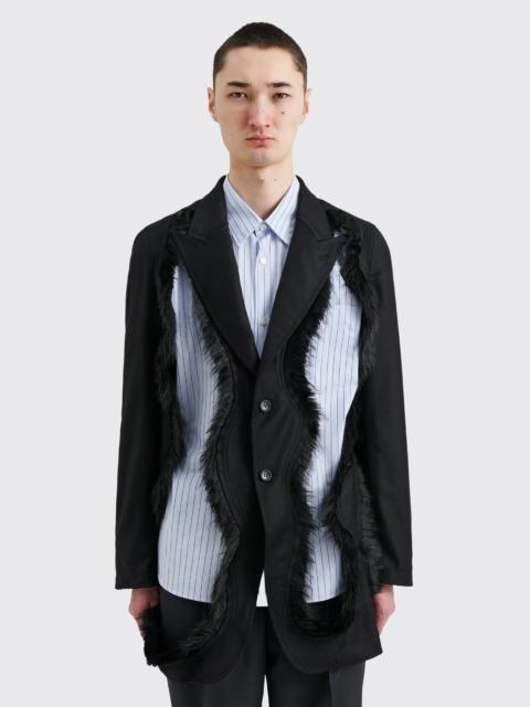 COMME DES GARÇONS HOMME PLUS FAKE FUR CUT-OUT WOOL BLAZER BLACK