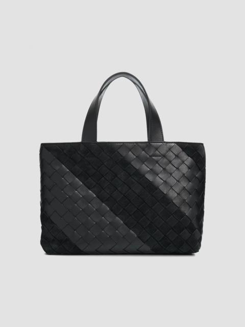 Bottega Veneta Men's Mini Striped Intrecciato Leather & Suede Zipped Tote - Black Silver