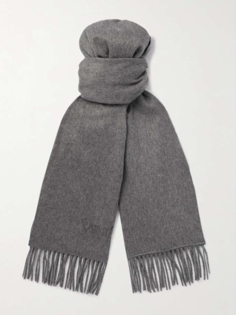 Logo-Embroidered Fringed Cashmere Scarf