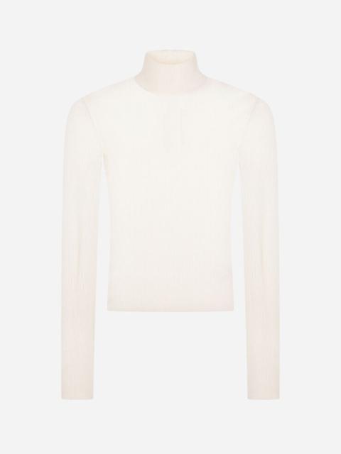 Ribbed viscose turtle-neck sweater
