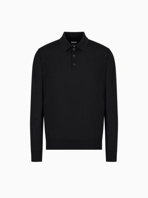 GIORGIO ARMANI Long-sleeved polo shirt in virgin wool