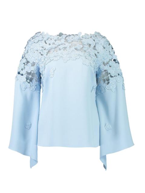 Oscar de la Renta Long Sleeve Embroidered Blouse