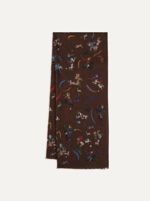 Drake's Brown Mughal and Stars Print Wool Scarf