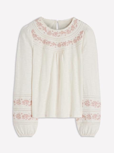 BODEN Rosie Embroidered Jersey Top-Ivory
