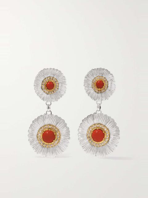 Buccellati Blossoms sterling silver and gold vermeil, jasper and diamond earrings
