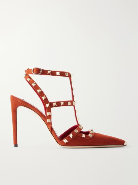 Valentino Rockstud 100 embellished suede pumps Orange